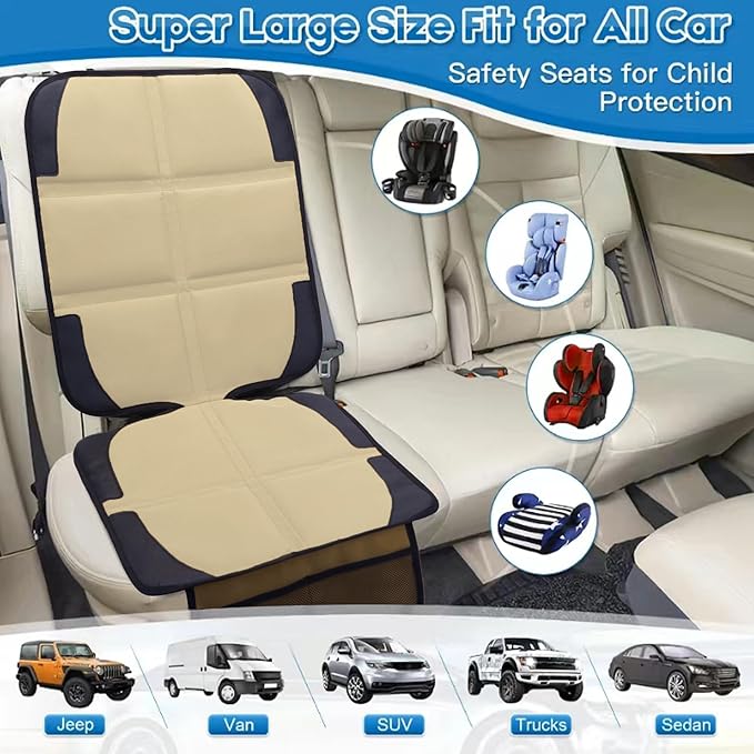 Car Seat Protector for Child Car Seat, 2 Pack Baby Car Seat Covers with Mesh Pockets & Non-Slip Backing 600D Durable Seat Protector-CubbioJoy