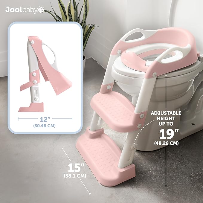 Jool Baby Potty Training Seat with 2 Step Ladder for Toddlers - Soft Cushioned Seat & Splash Guard, Adjustable Height (Pink)-CubbioJoy