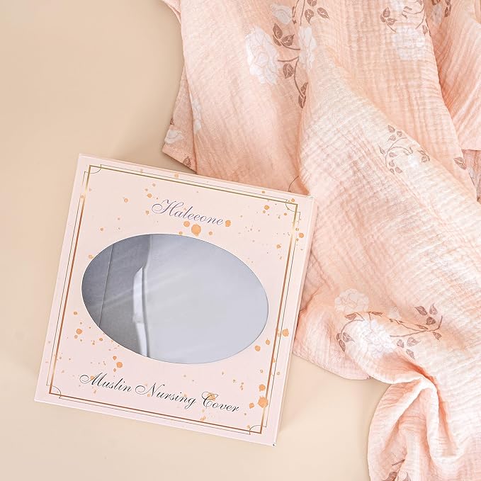 2 Pack Muslin Cotton Nursing Cover for Breastfeeding, Privacy Breathable Breastfeeding Cover Cover up with Arch Neckline for Mom, 100% Cotton Nursing Apron, Floral and Pink-CubbioJoy