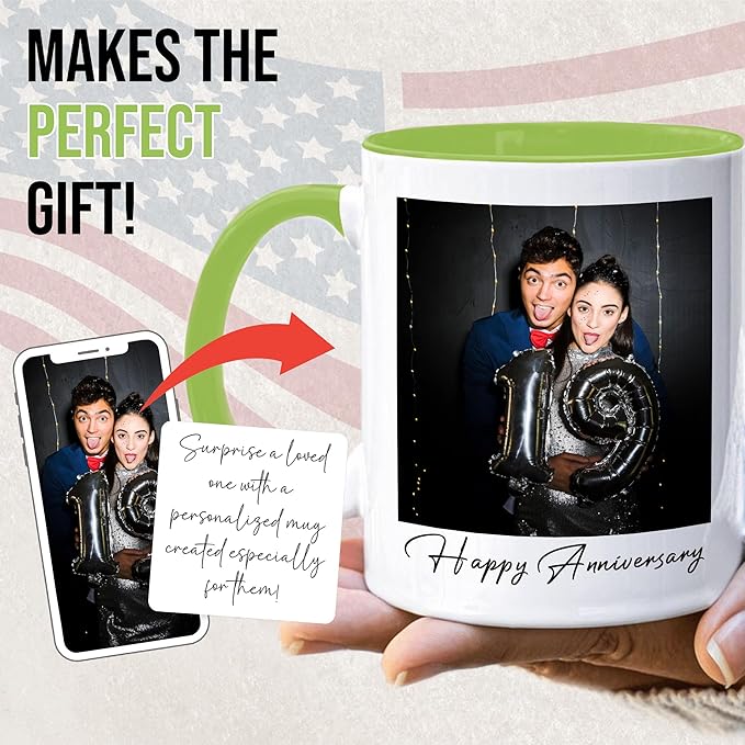 Custom Mug Upload Your Picture Personalized Coffee Mug with Photo Text Name Customized Cup Unique Ideas Gifts for Men Women Mom Dad Girlfriend Boyfriend Friend Family (Green, 15oz)-CubbioJoy