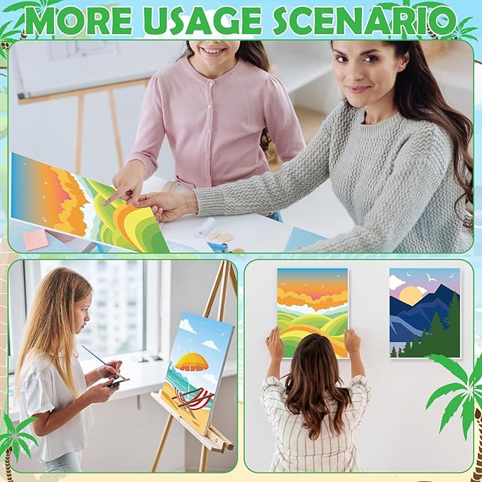 Blosssound 10 Set Pre Printed Canvas Pre Drawn Canvas Painting with Easel Kits 5" x 7" Outline Painting Panels for Beginners, DIY Craft Project, Party Favor, Home Decors(Summer)-CubbioJoy