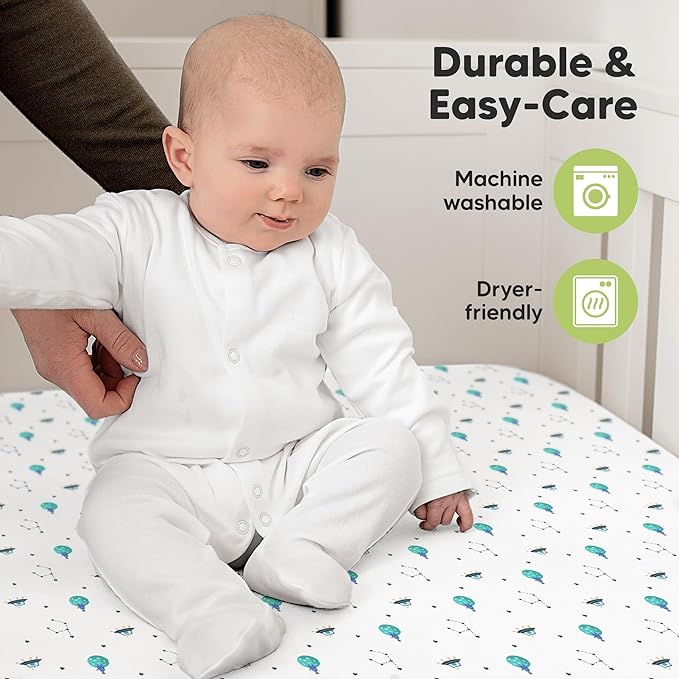 KeaBabies 2-Pack Organic Crib Sheets for Boys, Girls - 52x28 Fitted Crib Mattress Sheet Neutral, Breathable Jersey Cotton Cover for Baby Bed, Toddler Mattress, Soft & Cute Prints (Space Quest)-CubbioJoy