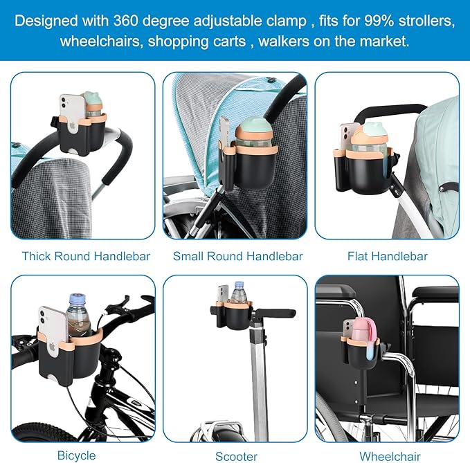 Accmor Stroller Cup Holder with Phone Holder, Bike Cup Holder, Universal Cup Holder for Uppababy Nuna Doona Strollers, 2-in-1 Cup Phone Holder for Stroller, Bike, Wheelchair, Walker, Scooter-CubbioJoy