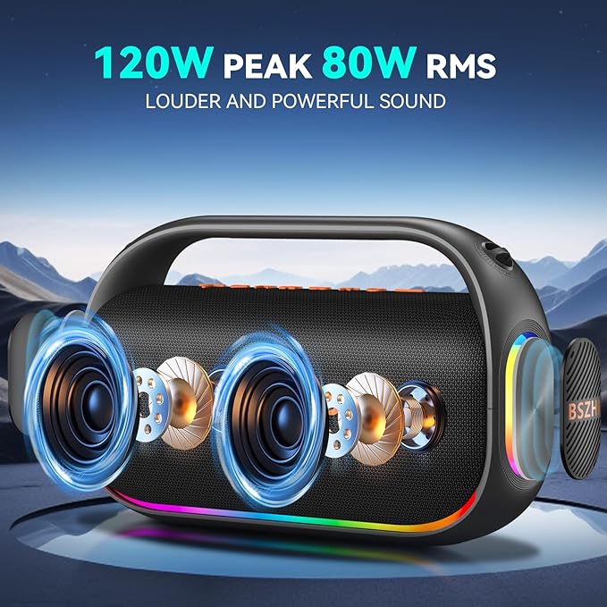 80W(120W Peak) Bluetooth Speaker Loud, Portable IPX6 Waterproof Bluetooth Speakers Wireless TWS for Outdoor, Party, Travel, and Beach Camping with Light, BT5.0, USB/TF Card, AUX-CubbioJoy