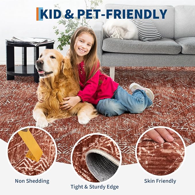 COZYLOOM 5x7 Area Rug for Bedroom Machine Washable Area Rugs Modern Abstract Carpet with Non Slip Backing Geometric Stain Resistant Foldable Indoor Mats for Living Room, Dining Room, Red-CubbioJoy