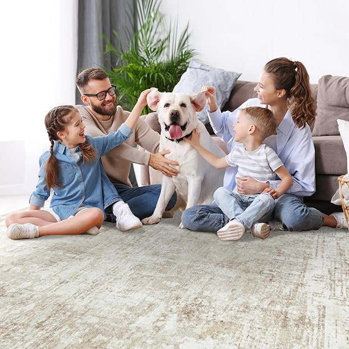 5x7 Area Rugs for Living Room Rug Washable: Modern Rug for Dining Room Bedroom Carpet Non Slip Low Pile 5 by 7 Indoor Abstract Nursery Home Office Beige-CubbioJoy