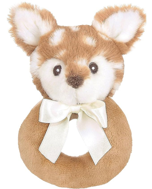 Bearington Collection Baby Lil’ Willow, 5.5 Inch Fawn Plush Stuffed Animal, Soft Baby Rattles and Plush Rings - Newborn Toys-CubbioJoy