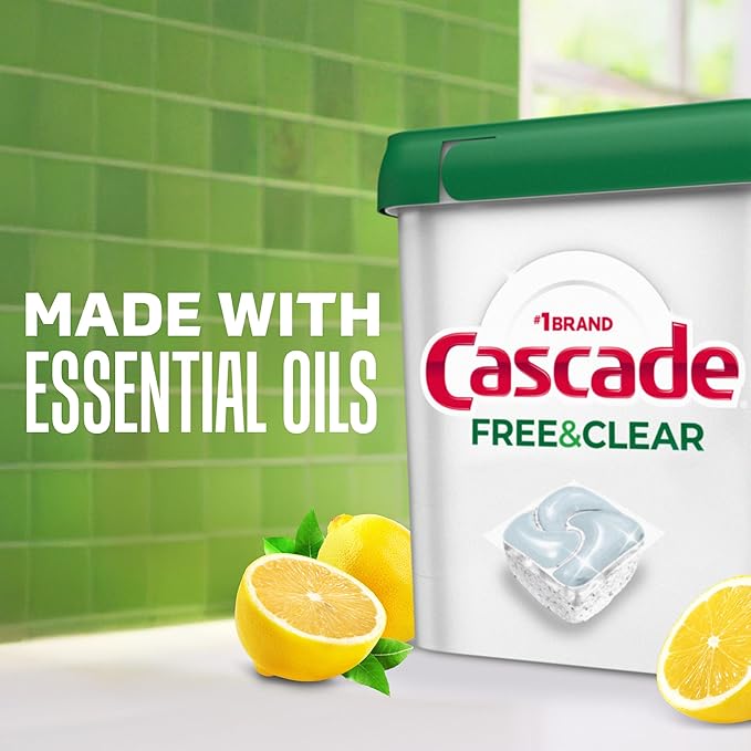 Cascade Free & Clear Dishwasher Pods, Dishwasher Detergent, Dish Detergent Soap, Lemon Essence, 47 Count-CubbioJoy