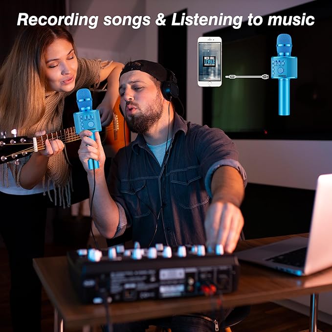 BONAOK Wireless Bluetooth Karaoke Microphone,3-in-1 Portable Handheld Karaoke Mic Speaker Machine Birthday Home Party for PC or All Smartphone (Q37 Blue)-CubbioJoy