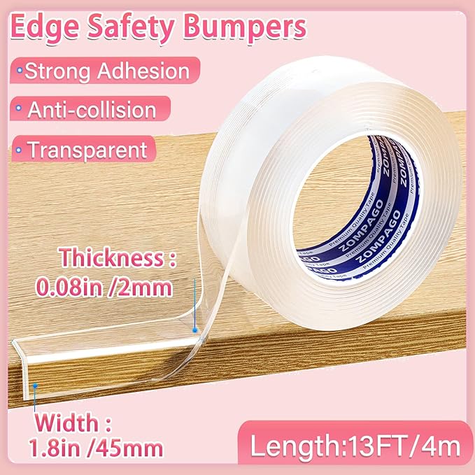 Clear Soft Corner Protectors for Furniture Strip,1.8in x13FT,Sharp Edge & Table Bumper,Window Edge,Wall Protector, Soft Corner Guards Safe for Proof,Table Corner Protectors in Family-CubbioJoy
