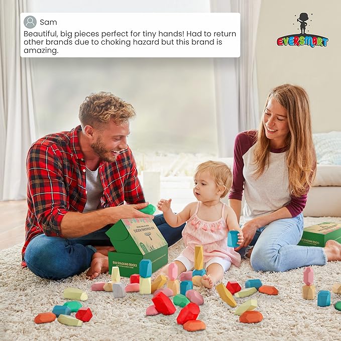 36 Pcs Wooden Stacking Blocks – Montessori Toys for 1 2 3 4 5 6 Year Old Toddlers and Kids, XL Rocks, No Choking Hazard – Sensory STEM Building Stones, for Girls and Boys-CubbioJoy