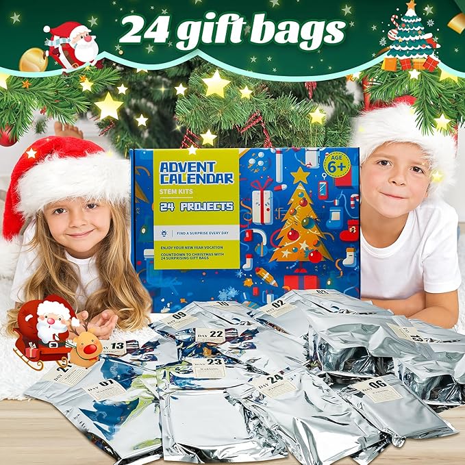 Christmas Advent Calendar 2024 Stem Kits Calendar for Kids Boys- 24 Days Christmas Countdown Educational Projects Crafts Advent Calendar Wooden Puzzles Xmas Surprise Gift for Kids Teens-CubbioJoy