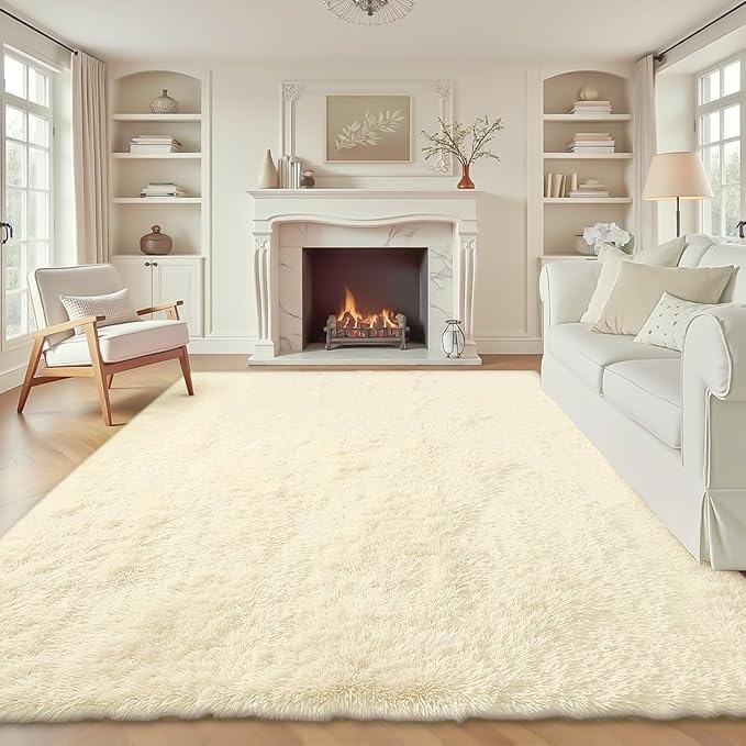8x10 Area Rug for Living Room: Fluffy Shag Soft Washable Rugs Large Fuzzy Plush Indoor Carpet for Bedroom Nursery Playroom Kids Girls Boys Room (Cream White, 8'x10')-CubbioJoy