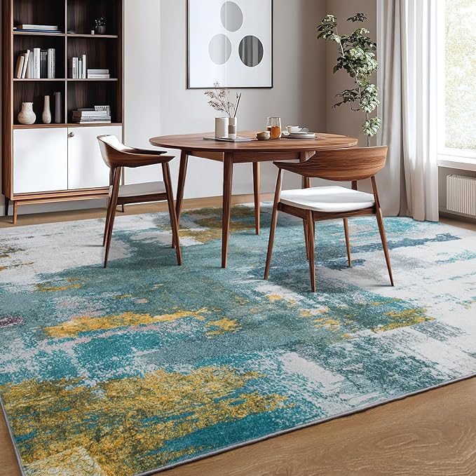 Kelarea 5x7 Blue Rugs for Living Room, Washable Non-Slip Large Rug Abstract Stain Resistant Carpet, Low Pile Soft Indoor Rug for Bedroom, Dining Room, Nursery, Kitchen, Home Office-CubbioJoy