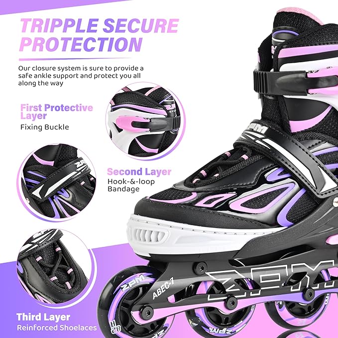 2PM SPORTS Vinal Girls Adjustable Flashing Inline Skates, All Wheels Light Up, Fun Illuminating Skates for Kids Men Adult Women and Boys-CubbioJoy