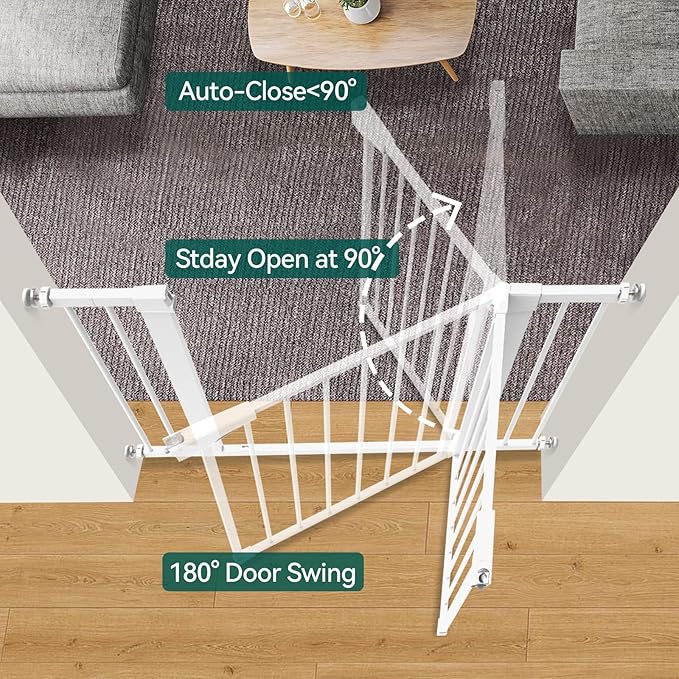 Babelio Metal Baby Gate, 29-43" Auto Close Easy Install Pet Gate, Extra Wide Walk Thru Child Safety Gate, 30" Tall Pressure Mounted Dog Gate for Doorways & Stairs, White-CubbioJoy