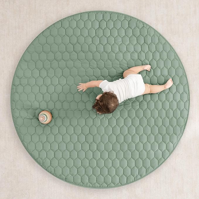 Comfy Cubs Round Kids Play Mat - Large 60 inches Soft Quilted Baby Floor Mat with Non-Slip Bottom - Plush Design for Toddlers' Playtime and Relaxation - Comfortable and Durable - Fern-CubbioJoy