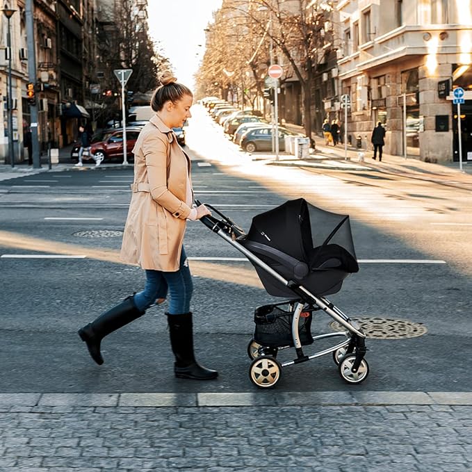 Beberoad Love 2-in-1 Car Seat Canopy - Universal Baby Car Seat Cover with Sunshade & Mesh Protection, 2-Way Zipper for Easy Access (Black)-CubbioJoy