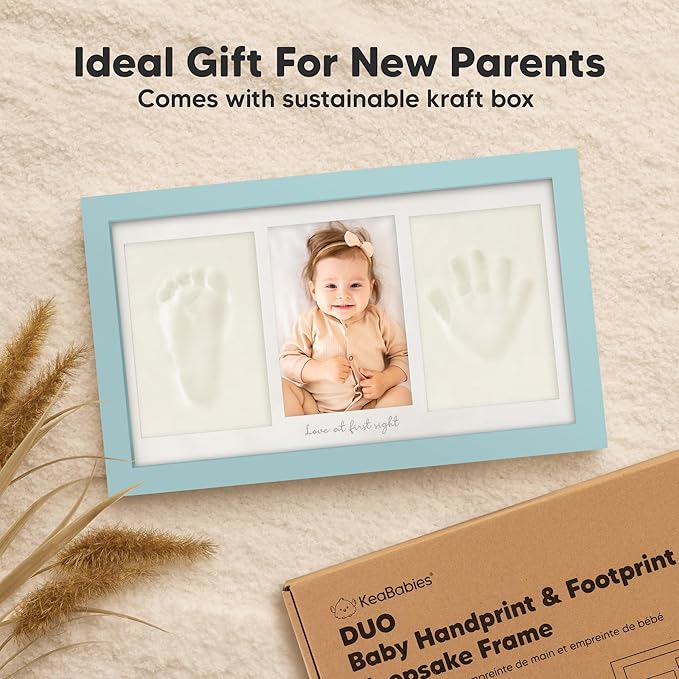 Baby Hand and Footprint Kit - Clay Handprint Keepsake Frame, Newborn Nursery Picture Frame, Personalized New Mom Gifts for Baby Shower & Registry (Sky Blue)-CubbioJoy