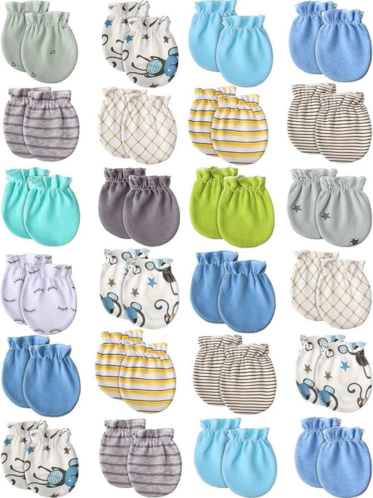 24 Pairs Newborn Baby Mittens Unisex Cute Glove No Scratch Baby Mittens Gloves for 0-6 Months Boys Girls-CubbioJoy