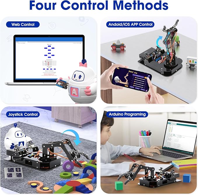 4DOF Robotic Arm Kit for Kids Compatible with Arduino IDE, Programming ESP32 Smart Robot Arm Building Kit STEM Educational Desktop Toy with Joystick and Web App Control for Children Ages 8+ and Adults-CubbioJoy