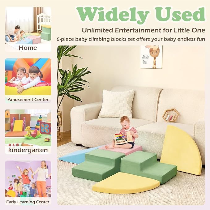 6 Pieces Climbing Toys for Toddlers, Climb & Crawl Soft Foam Block Activity Play Set, Foam Play Gym Climbing Blocks, Toddler Climbing Toys Indoor, Soft Foam Blocks for Kids Crawling and Sliding-CubbioJoy