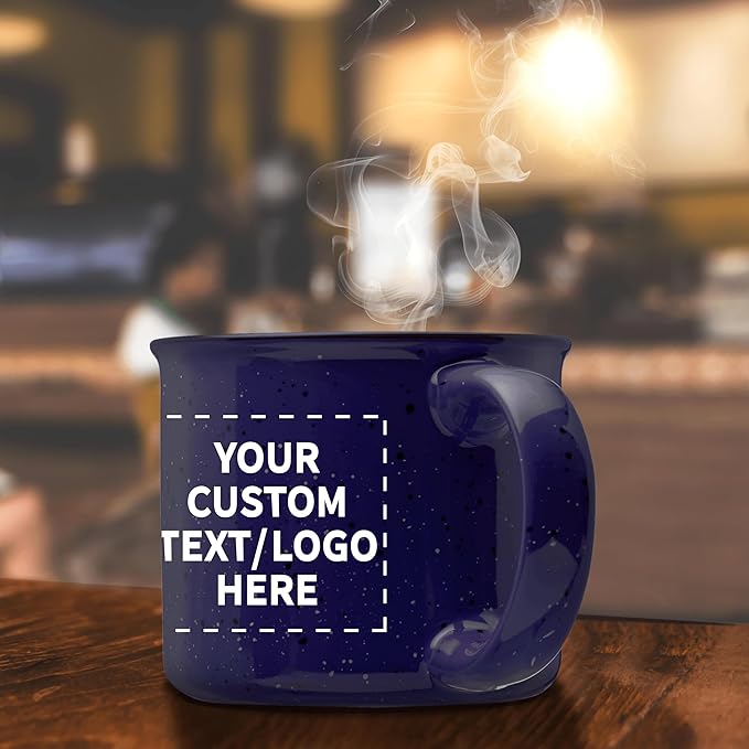 DISCOUNT PROMOS Custom Ceramic Campfire Coffee Mugs 13 oz. Set of 1, Personalized Bulk Pack - Perfect for Tea, Espresso, Cappuccino, Hot Cocoa - Blue-CubbioJoy