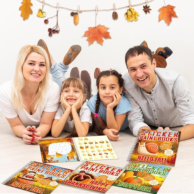 4PCS Thanksgiving Paint by Sticker Books Crafts for Kids Ages 4-8 Fall Sticker by Number Books Activity Book for Kids Age 3-5 Puzzle Book Craft Art Toddler Gift with Turkey Pumpkin 32 Pictures-CubbioJoy