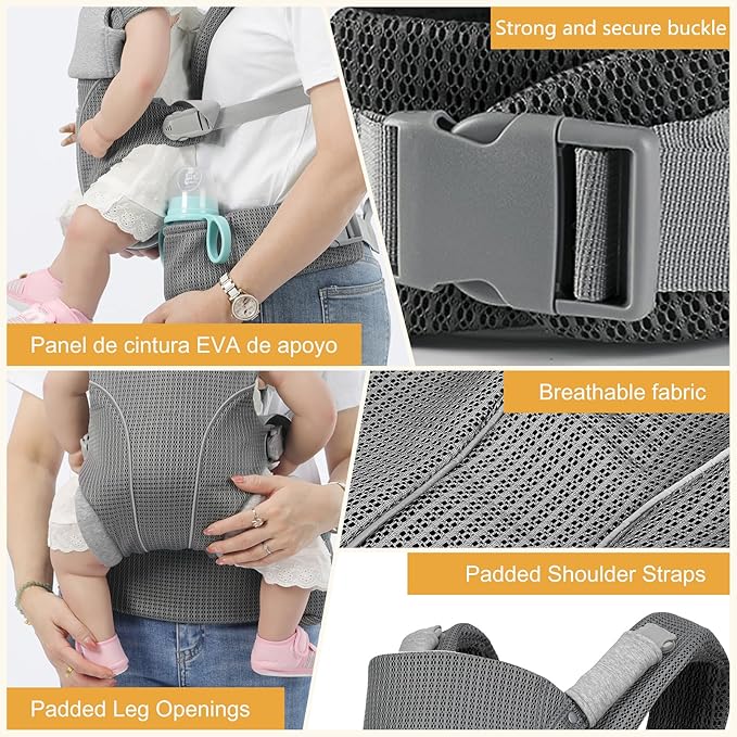 Baby Carrier Newborn to Toddlers - Ergonomic Adjustable Soft Breathable Comfort Infant Carrier for 7-35lbs, Enhanced Support, Easier to Wear (Grey)-CubbioJoy