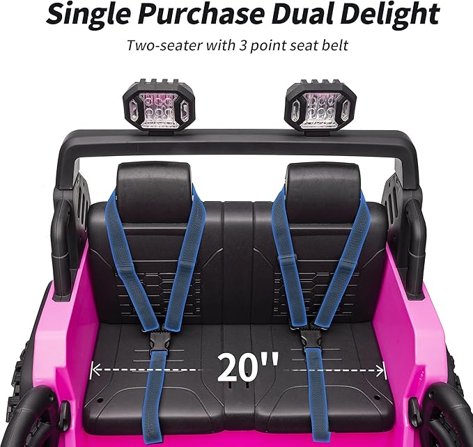2 Seater Ride on Toy Car for Kids, 24V 4x4 Ride-on Truck Kids Electric Car w/Remote Control, 4x200W Motors - Hot Pink-CubbioJoy