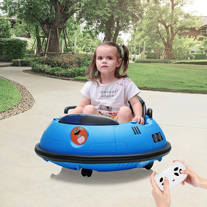 12V Electric Ride on Bumper Car for Toddlers, Kids Bumper Car with Remote Control, LED Lights & 360 Degree Spin, Indoor and Outdoor for 18+ Months Kids (Blue)-CubbioJoy