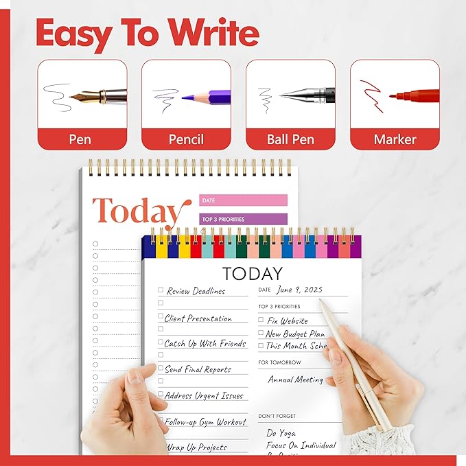 2 To Do List Notepads, Daily Planner Notebook with Tear-off Design, Undated Writing Organizer for Daily Tasks and Goal, Coiled Task Track Checklist Productivity Pad for Office, Classroom, Home, School-CubbioJoy