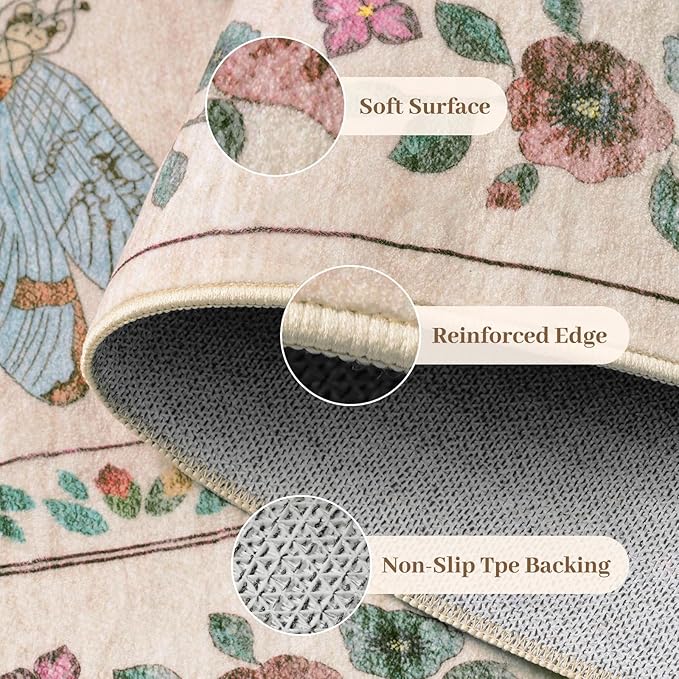 6ft Washable Round Rug - Bug Rugs for Living Room Non-Slip Low Pile Soft Ultra-Thin Machine Washable Circle Carpet for Bedroom, Entryway, Nursery, Kitchen, Home Office (6' Round Beige)-CubbioJoy