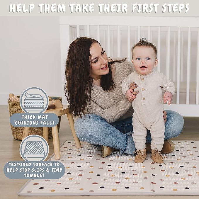 Bubba Bear Baby Play Mat, Thick Foam Stars Design, Foldable Waterproof Mat for Crawling, Padded (47 x 35 Inches)-CubbioJoy