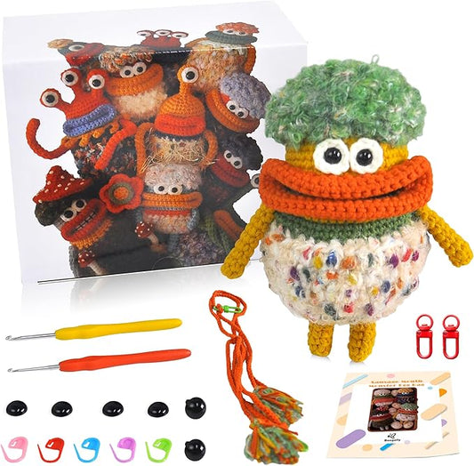 Beegofly Crochet Kits, Crochet Monsters Kit for Experienced Adults and Kids,with Step-by-Step Video Tutorials,Airpods Storage Bag,Handmade Gift,Original Sausage Mouth Monster Egg Bags (Orange)-CubbioJoy