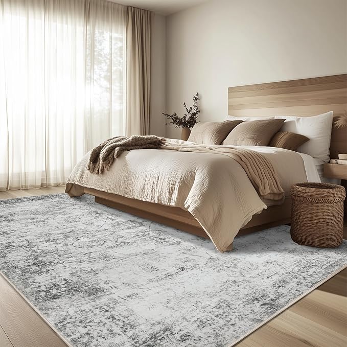 5x7 Area Rug Living Room Rugs - Washable Rug Large Modern Abstract Soft Thin Carpets Indoor Floor No Slip Vintage Carpet for Bedroom Under Dining Table Nursery Home Office Decor Gray-CubbioJoy