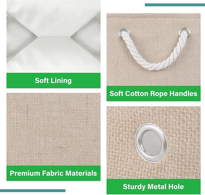 Bidtakay Large Storage Baskets for Shelves 3 Pack Fabric Storage Bins for Organizing Linen Collapsible Organizer for Closet-Flaxen-CubbioJoy