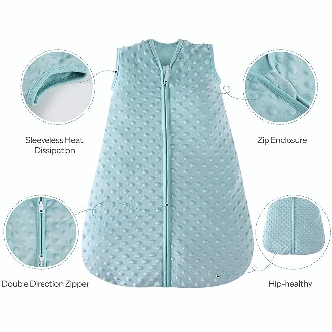 JELLYMONI Fleece Baby Sleep Sack 0-6 Months, 1.5 Tog Warm Winter Baby Wearable Blanket with Plush Dots and 2-Way Zipper, Cotton Toddler Sleep Sack-CubbioJoy