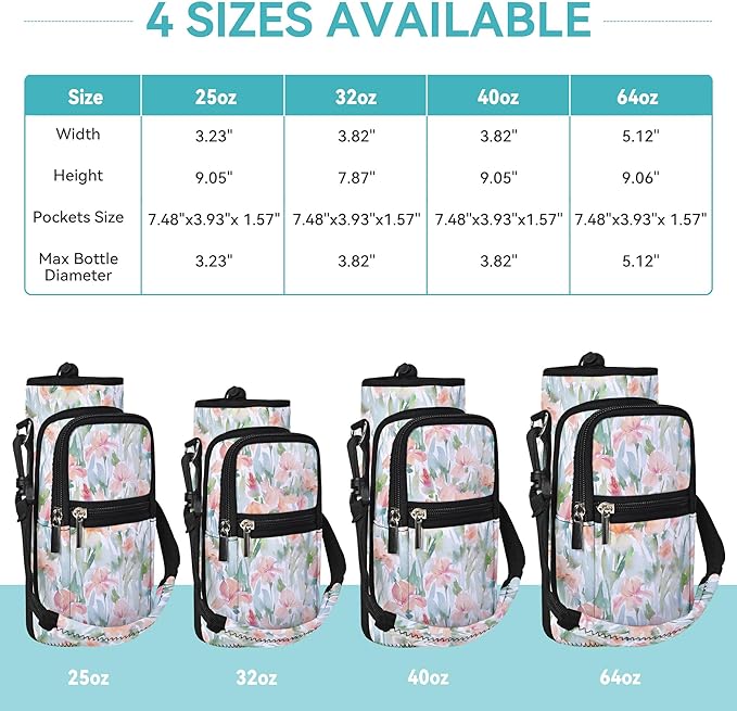 25/32/40/64oz Water Bottle Bag Holder Carrier-Insulated Crossbody Sling Case Sleeve with Strap & Pockets for Men Women Gym Cycling Travel Walking Hiking Camping-CubbioJoy