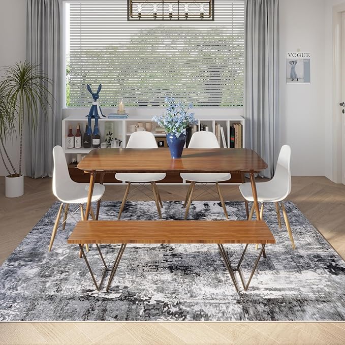 9x12 Rug Washable Boho Rug Soft Large Area Rug Non-Slip Non-Shedding Faux Wool Vintage Rug for Living Room, Farmhouse, Dining Room, Indoor, Kids Playroom, Grey and Black-CubbioJoy