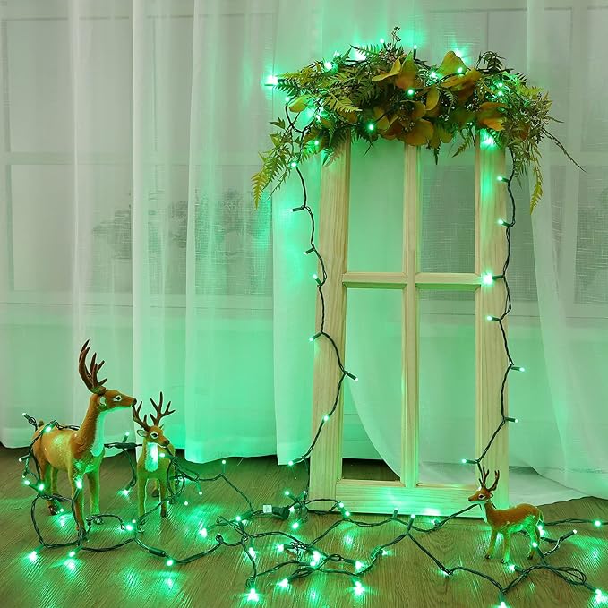 Brizled Green Christmas Lights, 33ft 100 LED 5MM Wide Angle Christmas String Lights, Connectable 120V UL Certified Xmas Tree Light Indoor Outdoor Mini Green Light for Xmas Halloween Tree Party Home-CubbioJoy