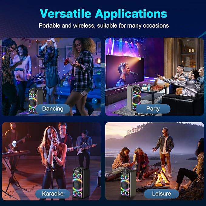 Bluetooth Speaker, 160W Peak Powerful Loud Stereo Sound Deep Bass Wireless Boombox Portable Large Party Speakers with Subwoofer TWS Pairing Dynamic LED Light for Outdoor Camping Backyard Events-CubbioJoy