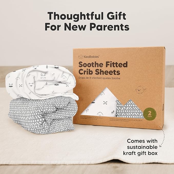 KeaBabies 2-Pack Organic Crib Sheets for Boys, Girls - 52x28 Fitted Crib Mattress Sheet Neutral, Breathable Jersey Cotton Cover for Baby Bed, Toddler Mattress, Soft & Cute Prints (Nordic)-CubbioJoy