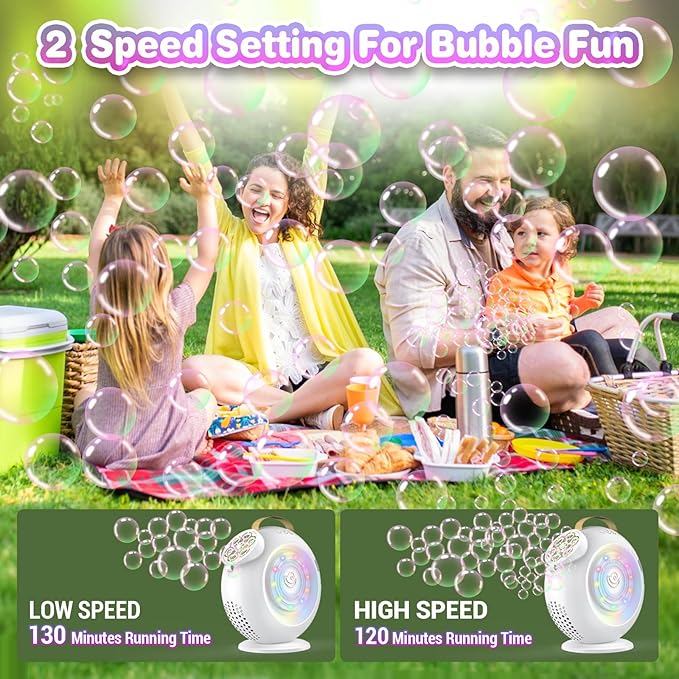 Bubble Machine, Automatic Bubble Maker Rechargeable, 15000+ Big Bubbles per Min, Colorful LED Lights, 90° 360° Rotatable Portable Electric Bubbles Toy for Kids Toddlers, Outdoor Wedding Party Gifts-CubbioJoy