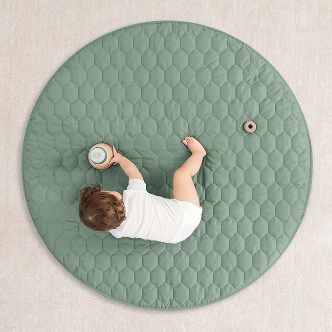 Comfy Cubs Round Kids Play Mat - Medium 48 inches Soft Quilted Baby Floor Mat with Non-Slip Bottom - Plush Design for Toddlers' Playtime and Relaxation - Comfortable and Durable - Fern-CubbioJoy