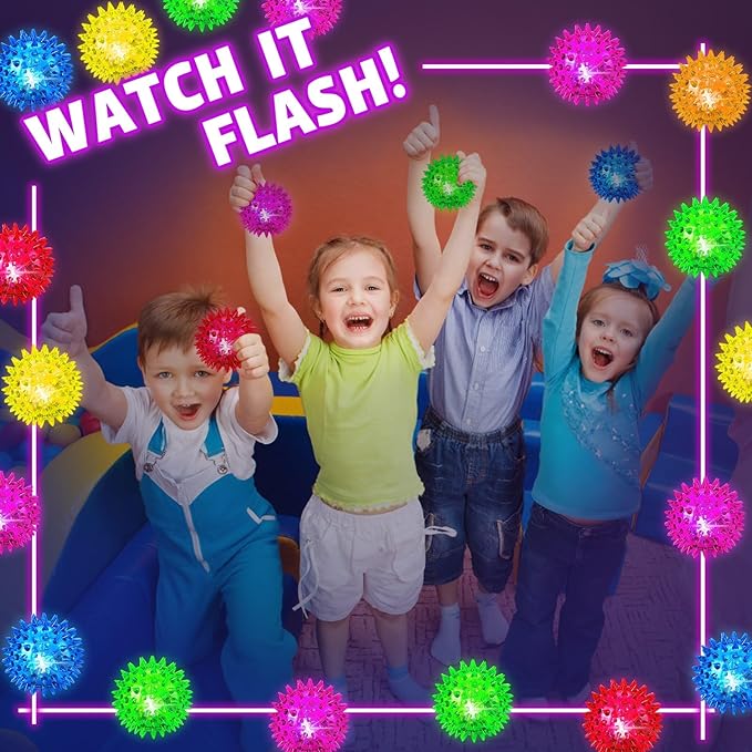Bouncy Light Up Ball for Kids - LED Flashing Spiky Sensory Toys for Kids with Autism Stress Balls for Toddlers 1-3 Fidget Toys Sensory Balls Glow in The Dark for Novelty Noisemaker Toys for Parties-CubbioJoy