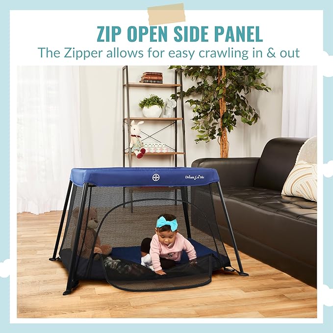 Dream On Me Travel Light Playard with Mesh Zipper Door in Navy-CubbioJoy