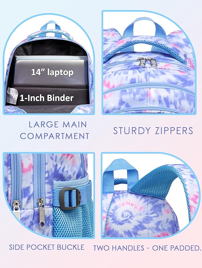 BLUEFAIRY Kids Backpack for Girls Elementary Primary Middle School Bags for Aged 8-10 for Teens Childs Bookbags Back to School Book Bags Cute Mochilas para Niñas Tie-dye Violet-CubbioJoy