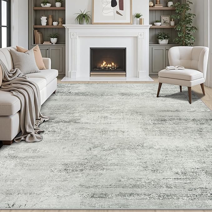 Area Rugs 8x10 Living Room Rugs: Large Modern Abstract Washable Rug with Non-Slip Backing, Thin Carpet for Dining Room Table Bedroom Nursery Indoor Home Office-Gray-CubbioJoy