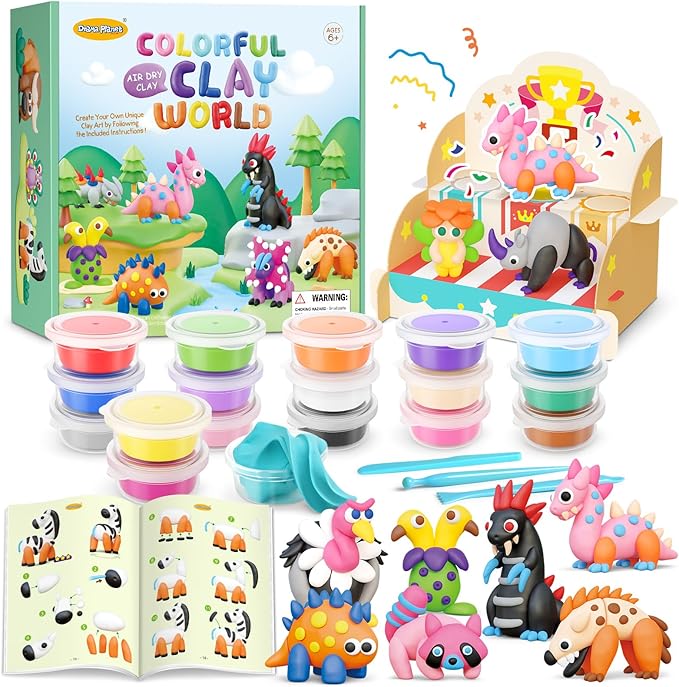 Drama Planet Air Dry Clay Kit for Kids - 18 Cans of Modeling Clay, 46-Page Guidebook with 26 Character Tutorials, Great Gift for Boys & Girls-CubbioJoy